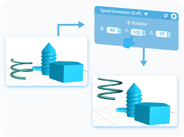 Customize Position of generated Spiral in the workspace with XYZ coordinates